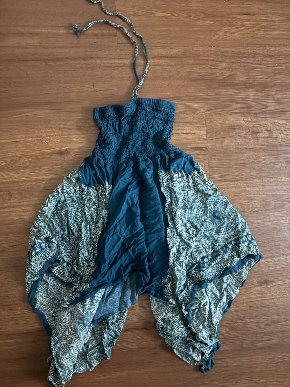 Strapless Boho Maxi Dress in Teal and Ivory